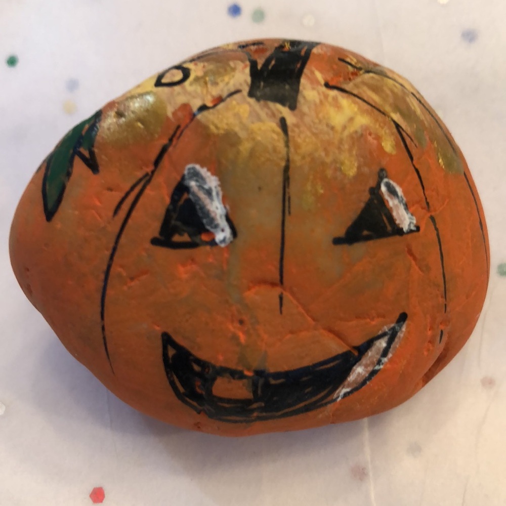 HAND PAINTED PUMPKIN ROCK